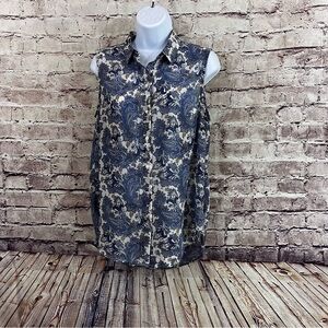 H&M Blue Paisley Print Button Sleeveless Blouse